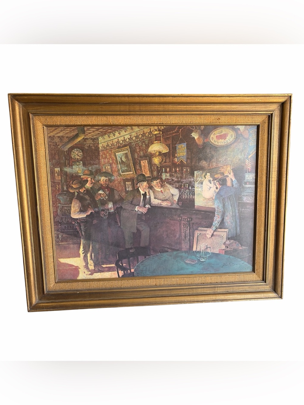 Vintage John Falter 1975 Western Saloon Canvas Print Framed Masterpiece 24 30x24